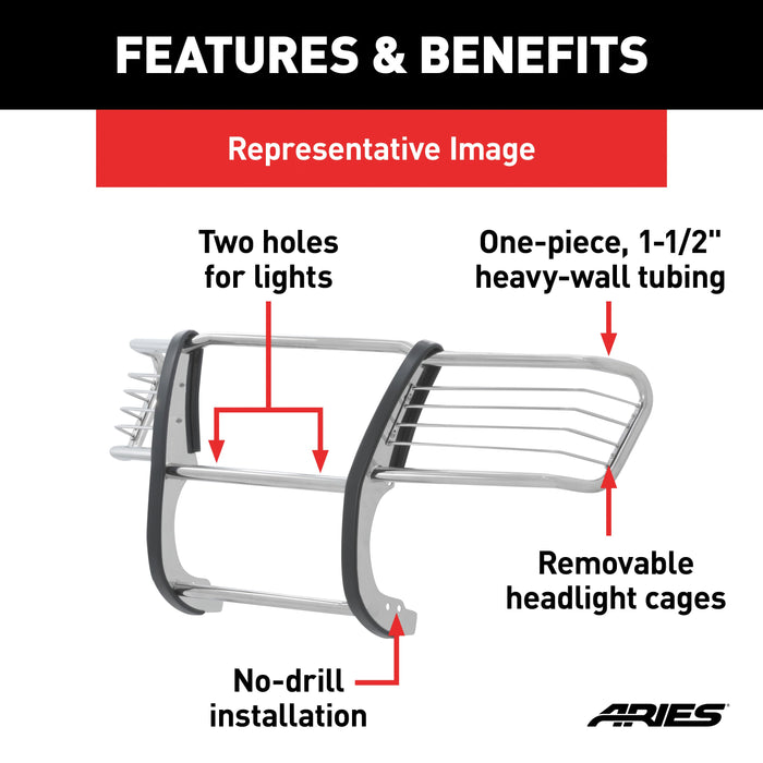 ARIES 3071-2 1-1/2-Inch Polished Stainless Steel Grille Guard, No-Drill, Select Ford F-150 for Select Ford F-150