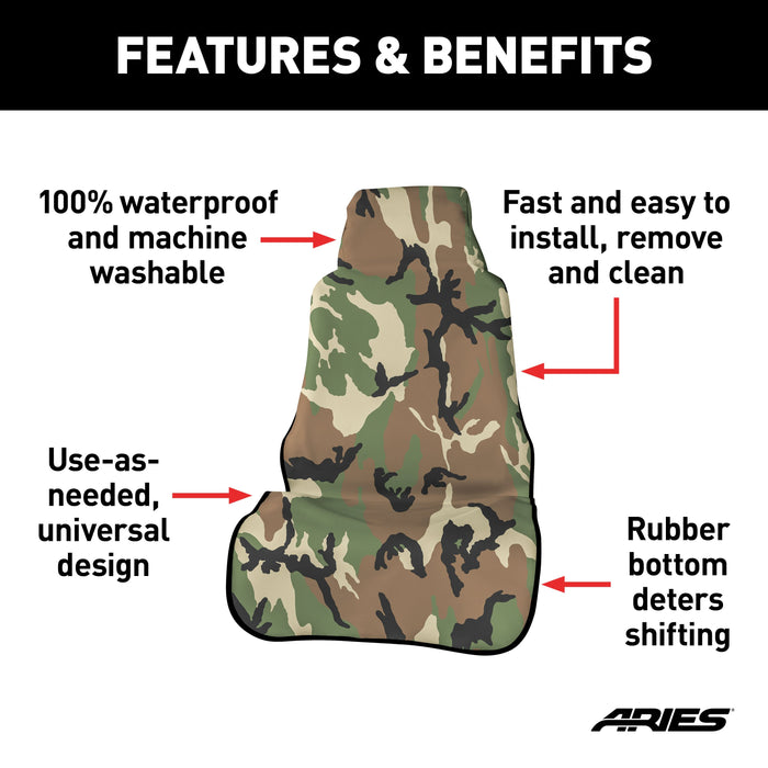 ARIES 3142-20 Seat Defender 58" x 23" Removable Waterproof Camo Bucket Seat Cover