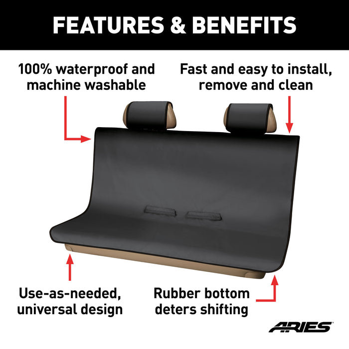 ARIES 3146-09 Seat Defender 58" x 55" Removable Waterproof Black Bench Seat Cover