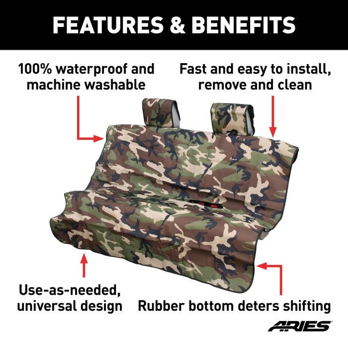 ARIES 3146-20 Seat Defender 58" x 55" Removable Waterproof Camo Bench Seat Cover