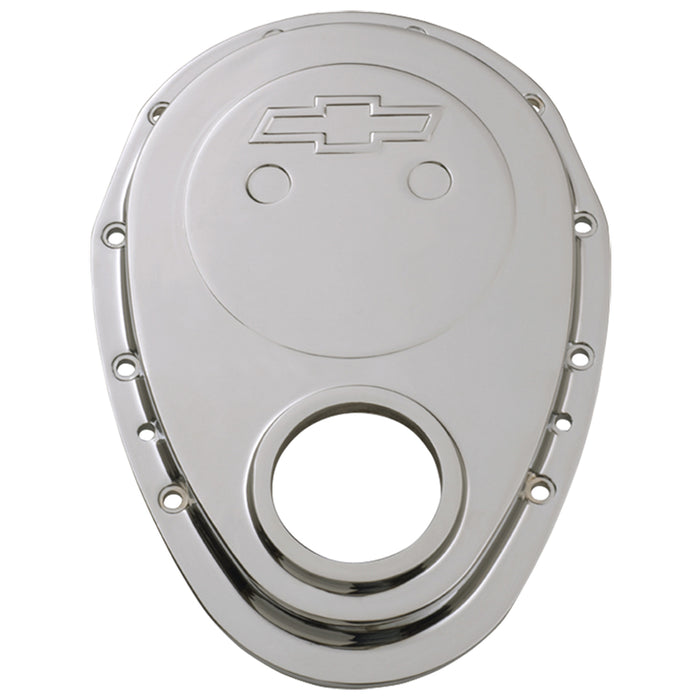 Proform 141-218 Timing Chain Cover; Chrome Plate Aluminum; With Bowtie Logo; Fits SB Chevy 69-91 - Truck Part Superstore