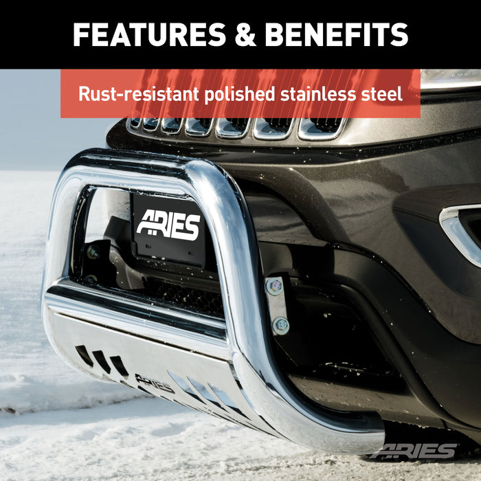 ARIES 35-3014 3" Polished Stainless Bull Bar, Select Ford F-250, F-350 Super Duty for Select Ford F-250