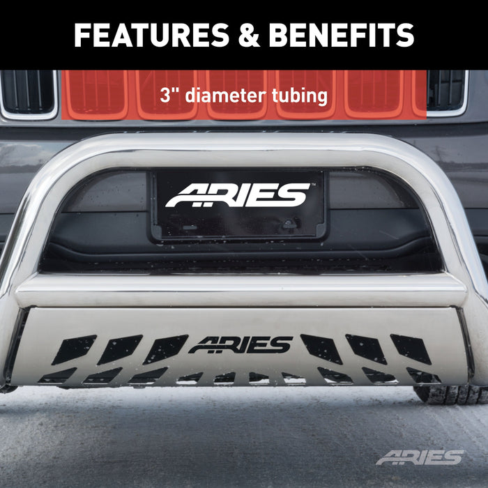ARIES 35-4017 3" Polished Stainless Bull Bar, Select Chevrolet Silverado, GMC Sierra 1500 for Select Chevrolet Silverado 1500