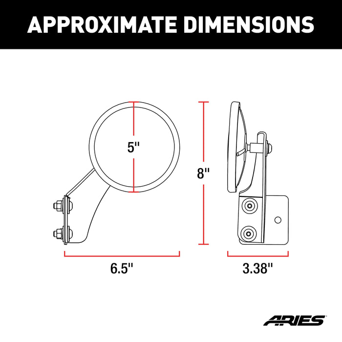 ARIES 3500300 Offroad Jeep Wrangler Tube Door Mirrors (2-Pack) for Select Jeep Wrangler