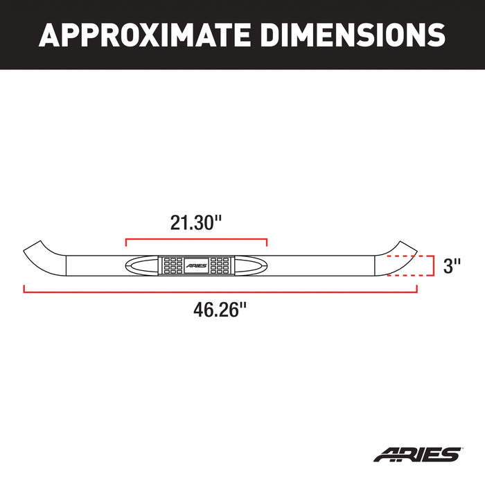 ARIES 35600 3" Round Black Steel Side Bars, Select Jeep Wrangler TJ for Select Jeep Wrangler