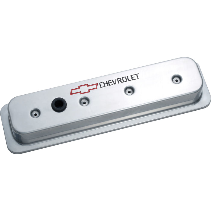 Proform 141-130 Engine Valve Covers; Center Bolt Style; Die Cast; Polish w/Bowtie Logo; SB Chevy - Truck Part Superstore