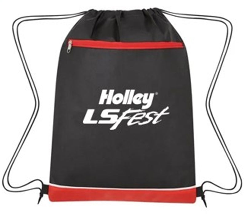 Holley 36-570 LS Fest Drawstring Bag; Front Zipper Pocket; Black/Red; - Truck Part Superstore