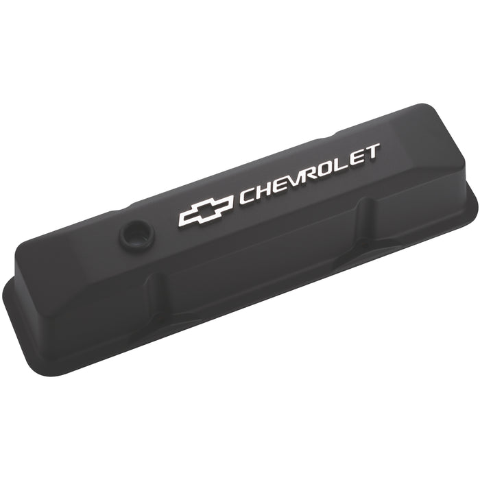 Proform 141-119 Engine Valve Covers; Tall Style; Die Cast; Black w Milled Bowtie Logo; SB Chevy - Truck Part Superstore