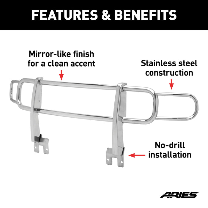 ARIES 4077-2 Polished Stainless Grille Guard, Select Hummer H3, H3T for Select Hummer H3