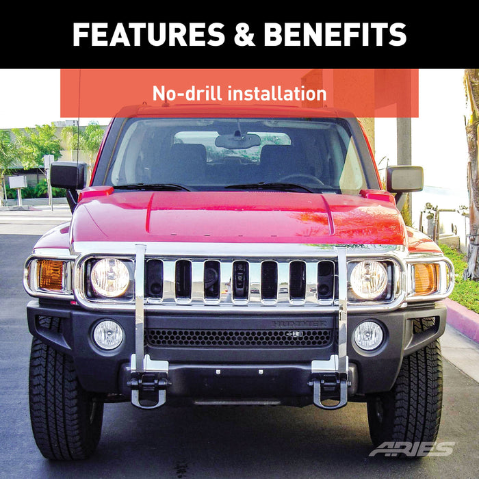 ARIES 4077-2 Polished Stainless Grille Guard, Select Hummer H3, H3T for Select Hummer H3
