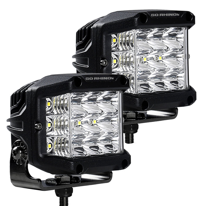 Go Rhino 750300323SCS Bright Series Lights - Pair of 4x3 Sideline Cube Spot Light Kit - Truck Part Superstore