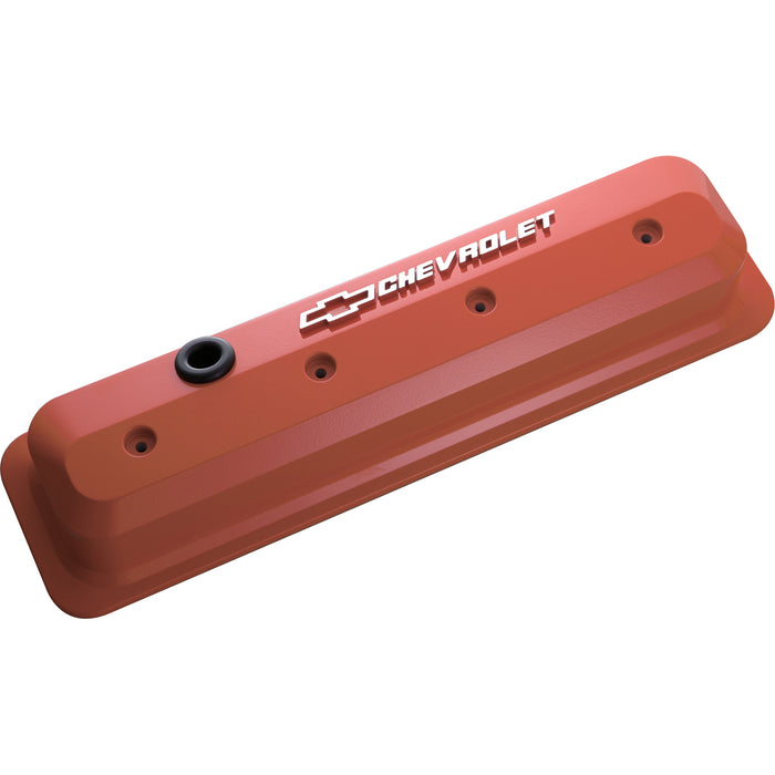 Proform 141-841 Valve Covers; SBC; 87-Pre LS; Ctr Bolt; Tall; Alum; Orange; Raised Emblems - Truck Part Superstore