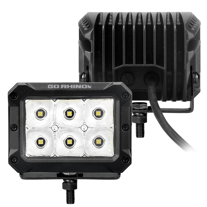 Go Rhino 753003023SBS Bright Series Lights - Pair of 4x3 Rectangle Spot Light Kit - Truck Part Superstore