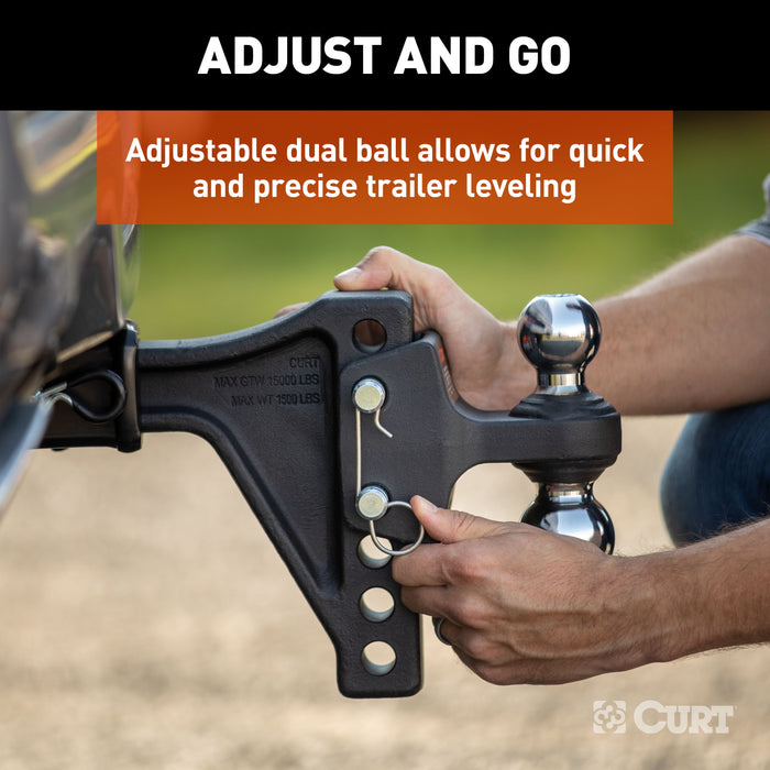 CURT 45935 Adjustable Trailer Hitch Ball Mount with Dual Ball, 2" Shank, 15K - Truck Part Superstore