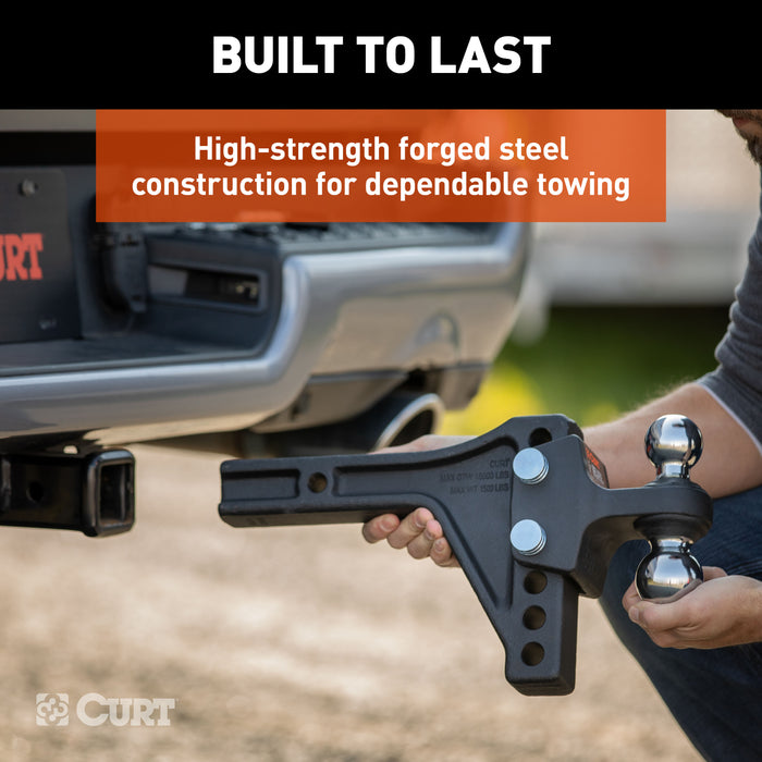 CURT 45935 Adjustable Trailer Hitch Ball Mount with Dual Ball, 2" Shank, 15K - Truck Part Superstore