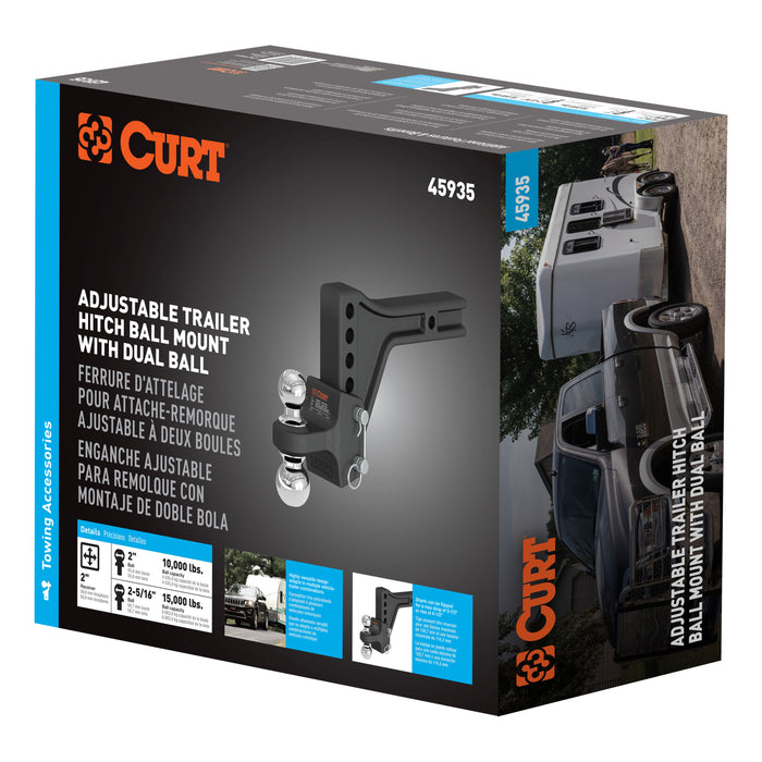 CURT 45935 Adjustable Trailer Hitch Ball Mount with Dual Ball, 2" Shank, 15K - Truck Part Superstore
