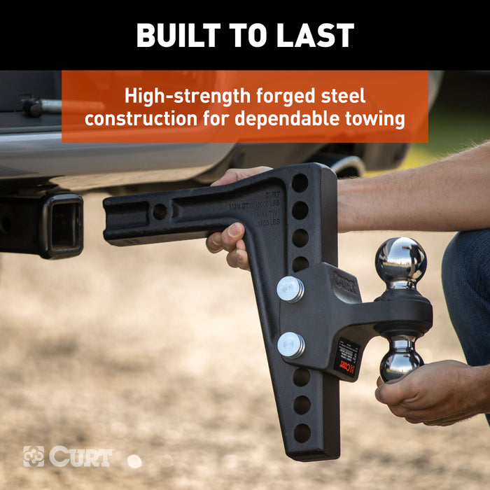 CURT 45936 Deep-Drop Adjustable Trailer Hitch Ball Mount with Dual Ball, 2" Shank, 15K - Truck Part Superstore