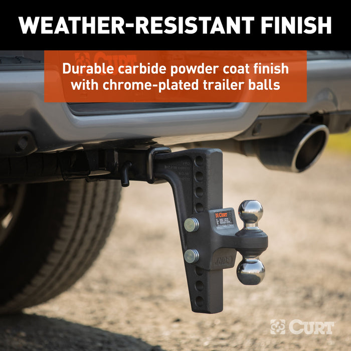 CURT 45936 Deep-Drop Adjustable Trailer Hitch Ball Mount with Dual Ball, 2" Shank, 15K - Truck Part Superstore