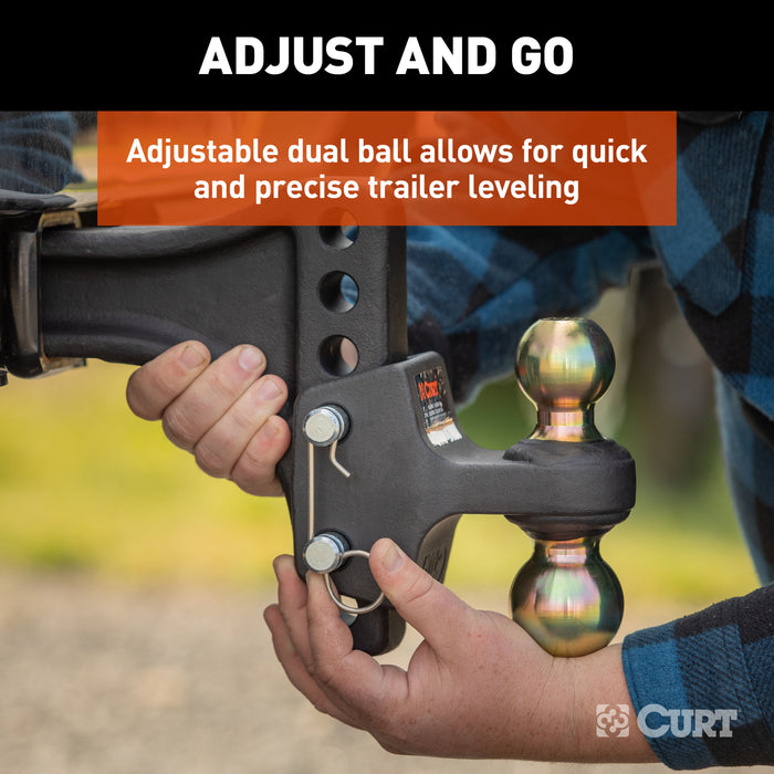 CURT 45937 HD Adjustable Trailer Hitch Ball Mount with Dual Ball, 2-1/2" Shank, 20K - Truck Part Superstore