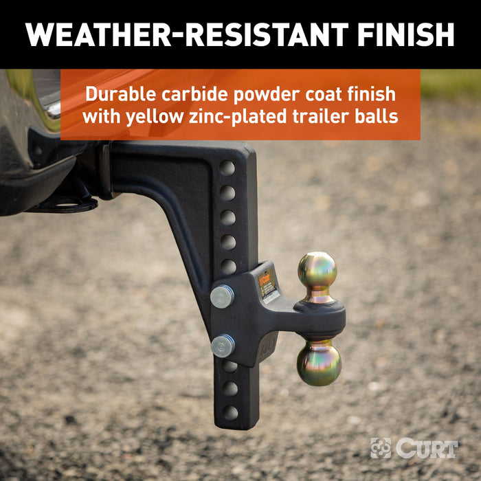 CURT 45939 HD Deep-Drop Adjustable Hitch Ball Mount with Dual Ball, 2-1/2" Shank, 20K - Truck Part Superstore