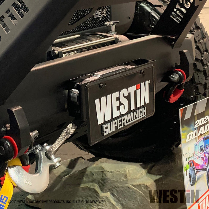 Westin 46-20065 Winch Mount License Plate Relocator; Steel; Black Powder Coat; - Truck Part Superstore