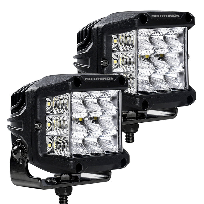 Go Rhino 750300323FCS Bright Series Lights - Pair of 4x3 Sideline Cube Flood Light Kit - Truck Part Superstore
