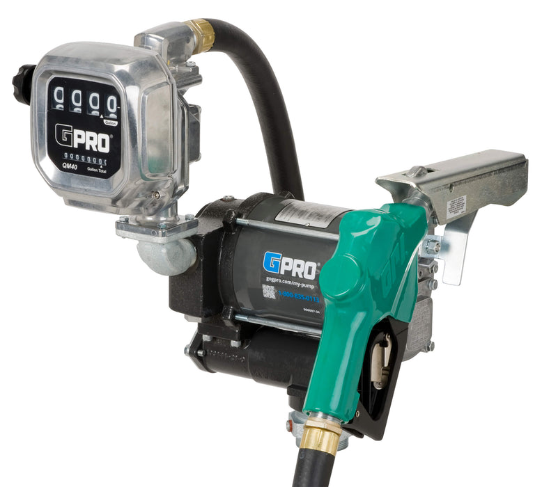 GPRO PRO20-115 fuel transfer pump with automatic nozzle, hose, and QM40 fuel meter
