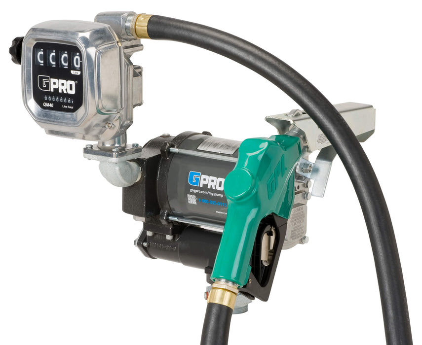 GPRO PRO20-115 fuel transfer pump with automatic nozzle, hose, and QM40 fuel meter