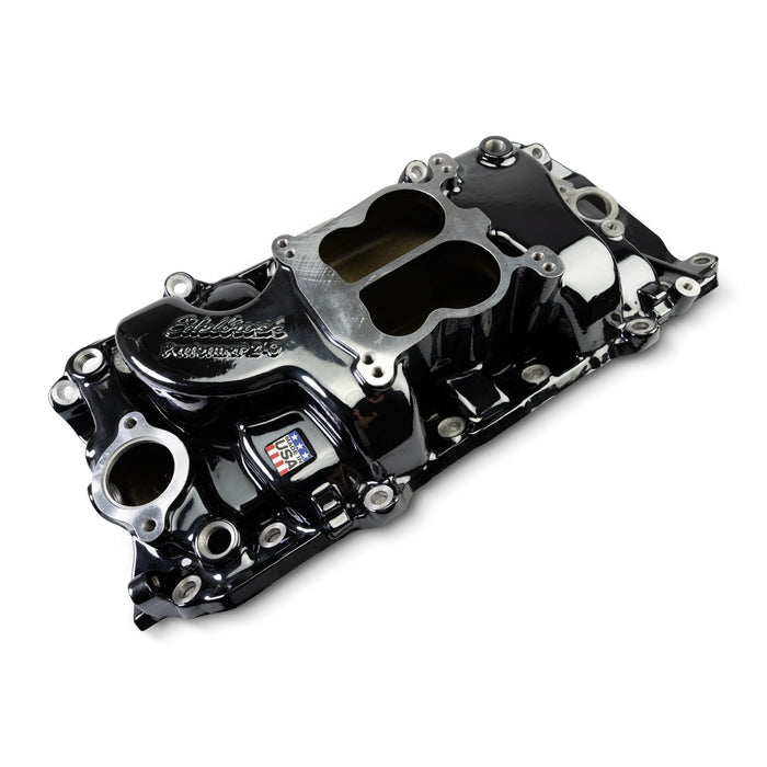 Edelbrock 2161-BP Performer 2-O Manifold for 1965-90 B/B Chevy Oval Port Heads, Black Plasma - Truck Part Superstore