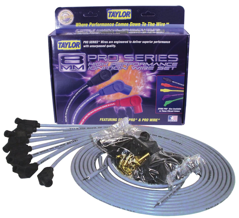 Taylor Cable 53853 8mm Spiro-Pro Ignition Wire Set; Universal Fit; 135 deg. Boot; 8 cyl.; Gray; - Truck Part Superstore