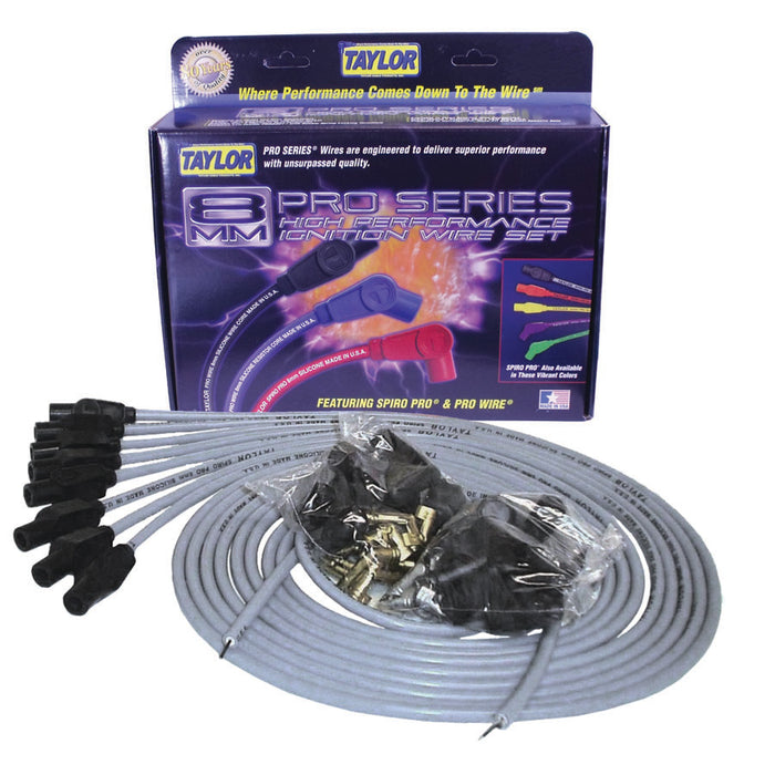 Taylor Cable 53855 8mm Spiro-Pro Ignition Wire Set; Universal Fit; 180 deg. Boot; 8 cyl.; Gray; - Truck Part Superstore