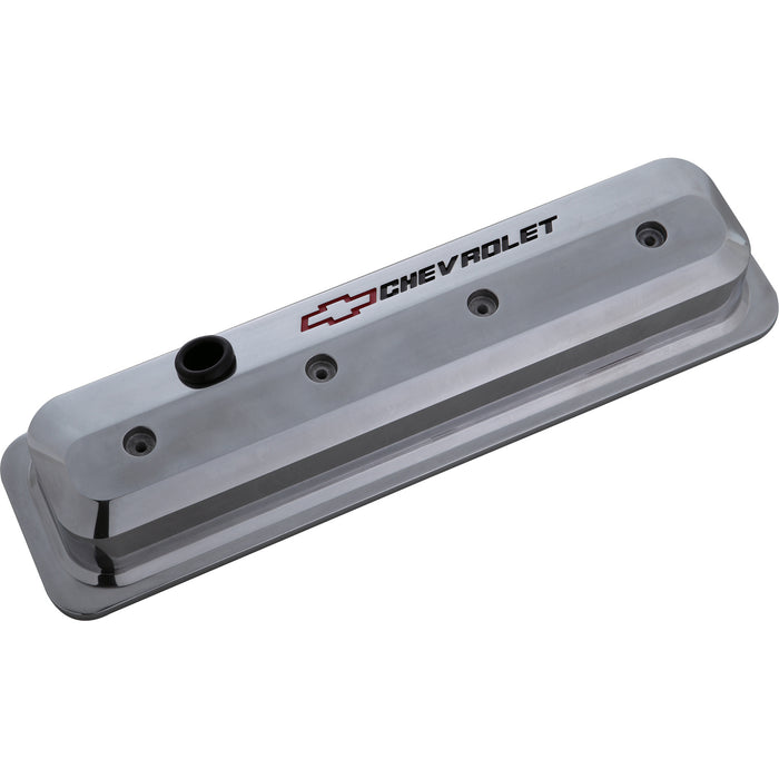 Proform 141-843 Valve Covers; SBC; 87-Pre LS; Ctr Bolt; Tall; Alum; Polished; Recessed Emblems - Truck Part Superstore