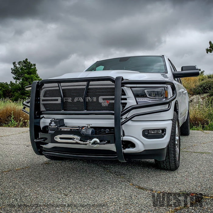 Westin 57-93975 HDX Winch Mount Grille Guard; Steel; Black Finish; - Truck Part Superstore