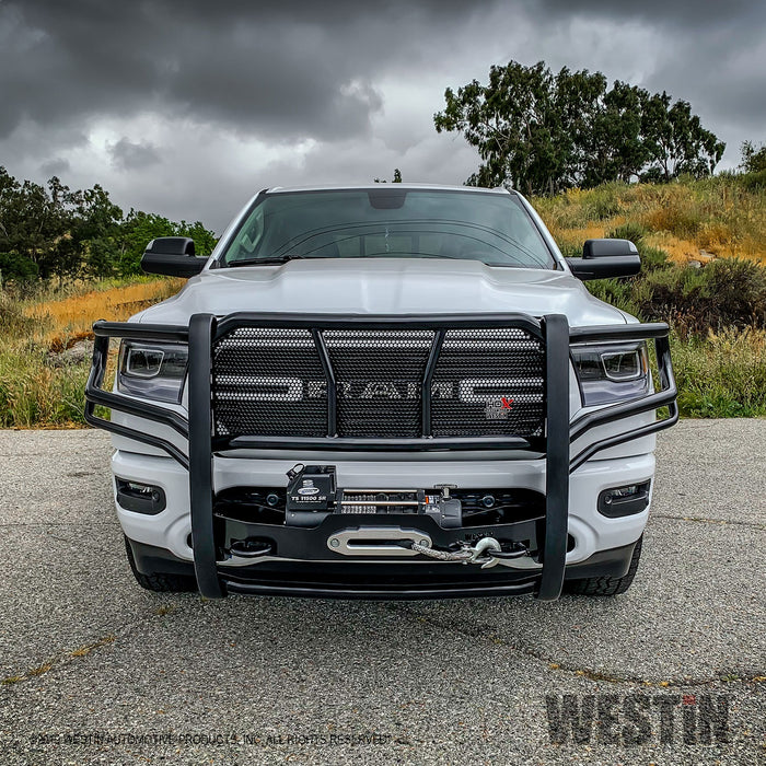 Westin 57-93975 HDX Winch Mount Grille Guard; Steel; Black Finish; - Truck Part Superstore