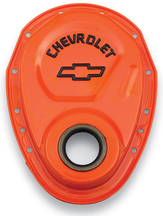 Proform 141-783 Timing Chain Cover; Orange; Steel; With Chevy Bowtie Logo; SB Chevy 69-91 - Truck Part Superstore
