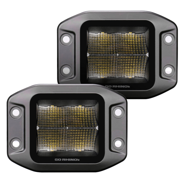 Go Rhino 750400321FCF Blackout Series Lights - Pair of 3x3 Cube Flood Light Kit - Flush Mount - Truck Part Superstore