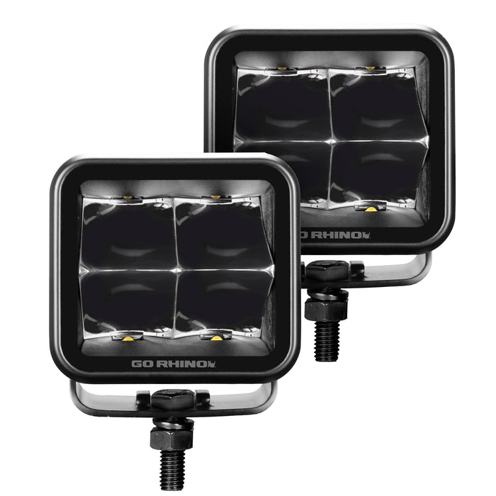 Go Rhino 750400321SCS Blackout Series Lights - Pair of 3x3 Cube Spot Light Kit - Truck Part Superstore