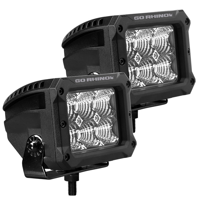 Go Rhino 753003023FBS Bright Series Lights - Pair of 4x3 Rectangle Flood Light Kit - Truck Part Superstore