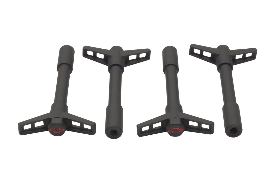 Proform 141-756 Engine Valve Cover Wing Nuts; Steel; Black; Bowtie Logo; 1/4-20 Thread; 4 Pack - Truck Part Superstore
