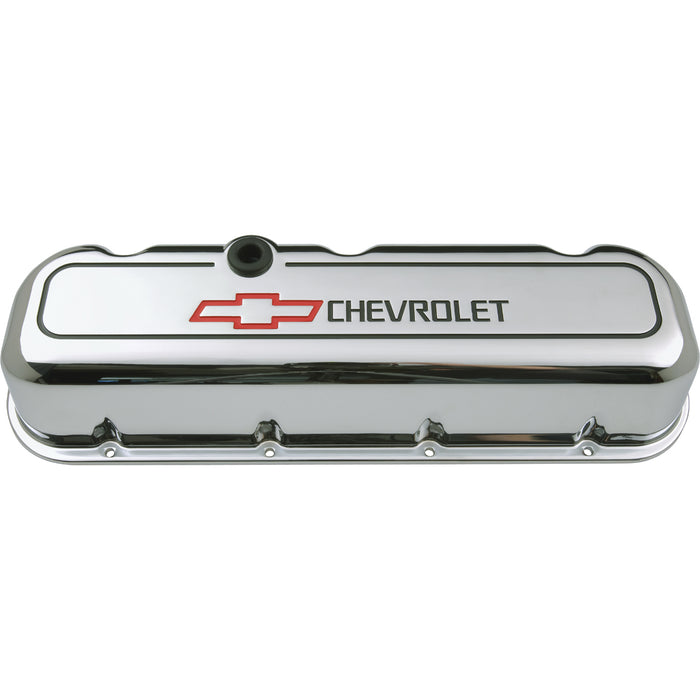 Proform 141-140 Engine Valve Covers; Tall Style; Die Cast; Chrome with Bowtie Logo; BB Chevy - Truck Part Superstore
