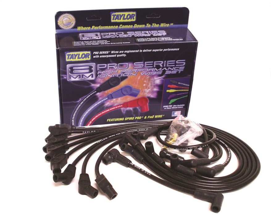 Taylor Cable 72002 8mm Spiro-Pro Ignition Wire Set; Spiro-Wound Core; Custom Fit; 135 deg.; Black; - Truck Part Superstore