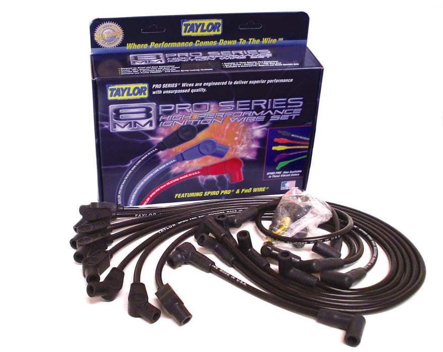 Taylor Cable 72002 8mm Spiro-Pro Ignition Wire Set; Spiro-Wound Core; Custom Fit; 135 deg.; Black; - Truck Part Superstore