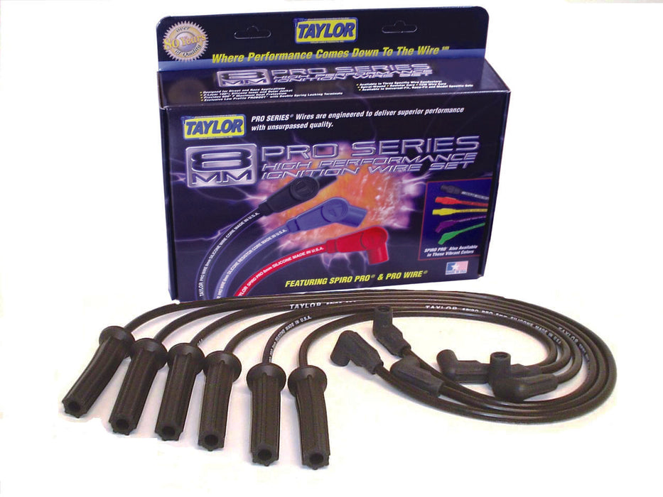 Taylor Cable 72006 8mm Spiro-Pro Ignition Wire Set; Black; Stock; 11.75 in.; 180 Deg. Plug Boot; - Truck Part Superstore
