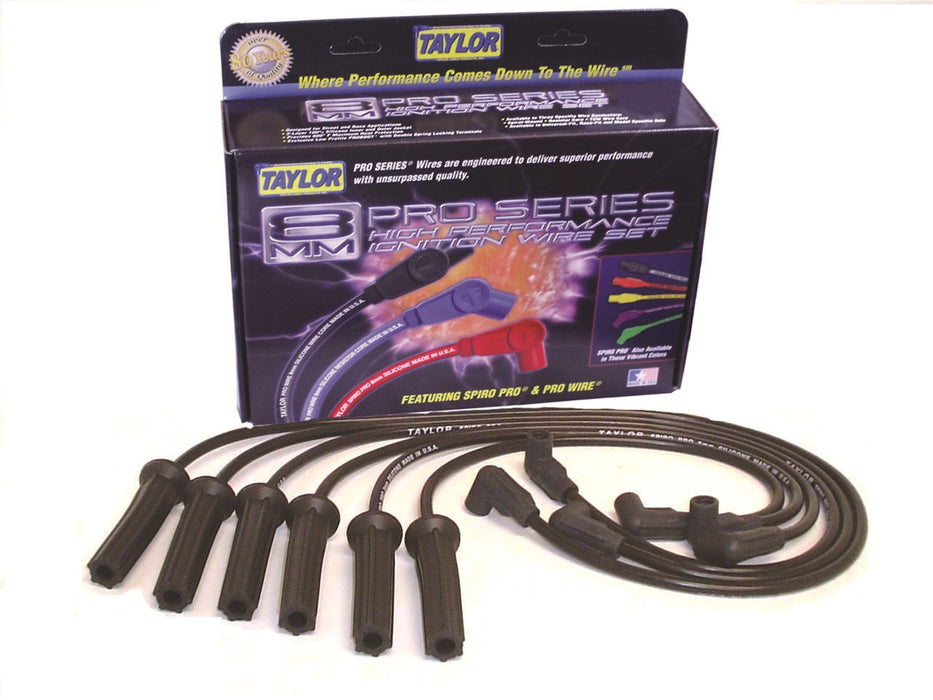Taylor Cable 72006 8mm Spiro-Pro Ignition Wire Set; Black; Stock; 11.75 in.; 180 Deg. Plug Boot; - Truck Part Superstore