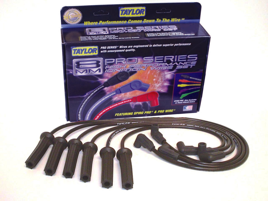 Taylor Cable 72010 8mm Spiro-Pro Ignition Wire Set; Black; Stock; 11.75 in.; 180 Deg. Plug Boot; - Truck Part Superstore