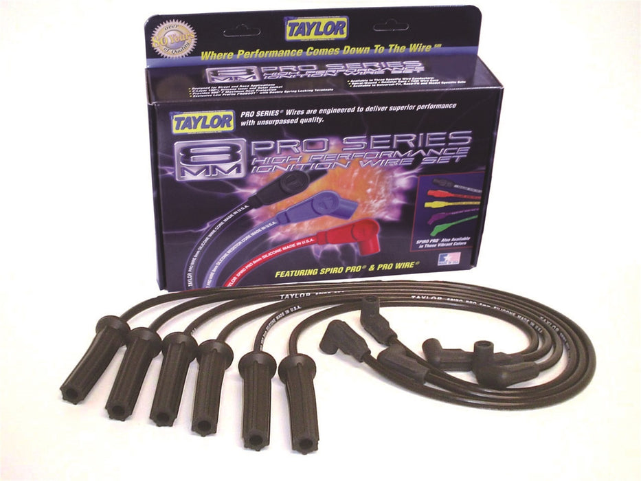 Taylor Cable 72010 8mm Spiro-Pro Ignition Wire Set; Black; Stock; 11.75 in.; 180 Deg. Plug Boot; - Truck Part Superstore
