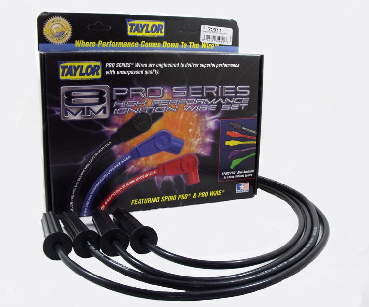 Taylor Cable 72011 8mm Spiro-Pro Ignition Wire Set; Black; Stock; 11.75 in.; 180 Deg. Plug Boot; - Truck Part Superstore
