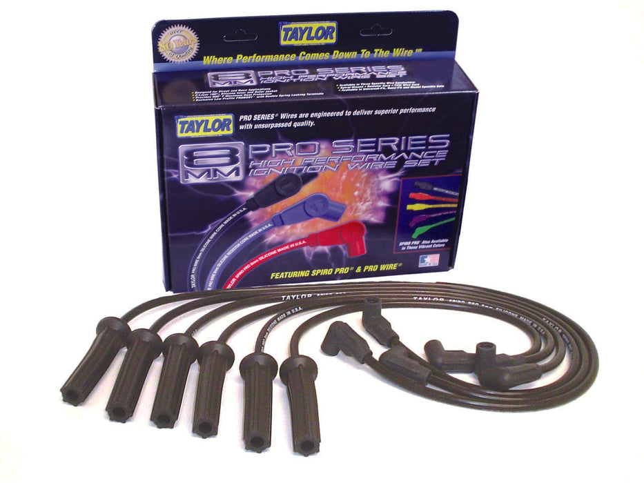 Taylor Cable 72013 8mm Spiro-Pro Ignition Wire Set; Black; Stock; 11.75 in.; 180 Deg. Plug Boot; - Truck Part Superstore