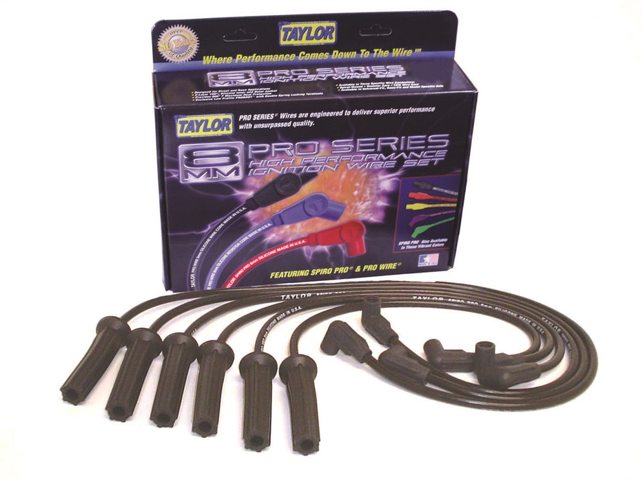 Taylor Cable 72013 8mm Spiro-Pro Ignition Wire Set; Black; Stock; 11.75 in.; 180 Deg. Plug Boot; - Truck Part Superstore