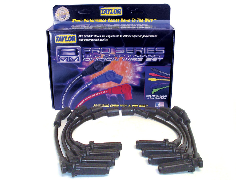 Taylor Cable 72025 8mm Spiro-Pro Ignition Wire Set; Black; Stock; 9.5 in.; OE Spark Plug Boot; - Truck Part Superstore